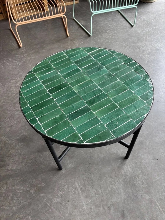 Handmade Moroccan Green Zellige Coffee Table, Indoor & Outdoor, 60 cm, leslosanges, Side tables, Ceramic (photo 11 of 11)