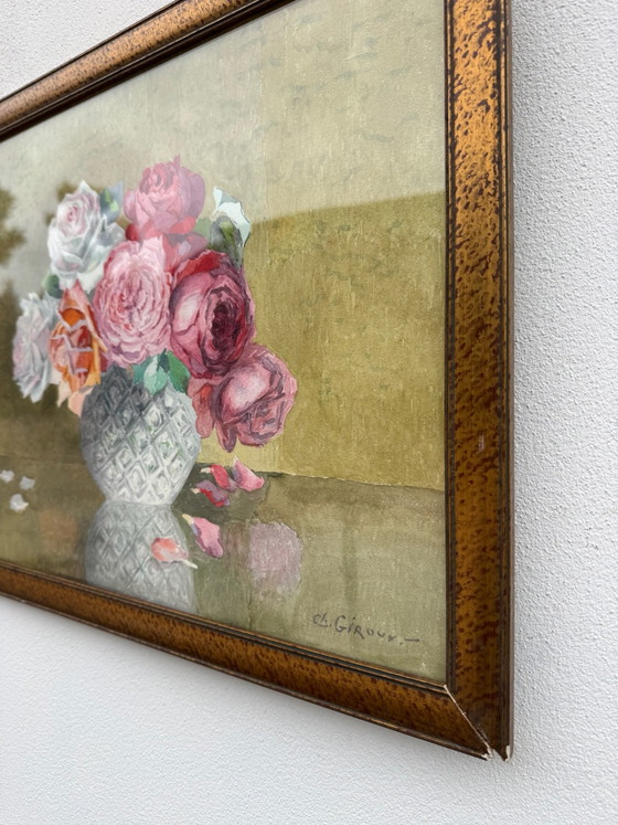 Oude aquarel stilleven met rozen, Schilderijen & Tekeningen, Papier, Hout, Meerdere kleuren (foto 2 van 14)