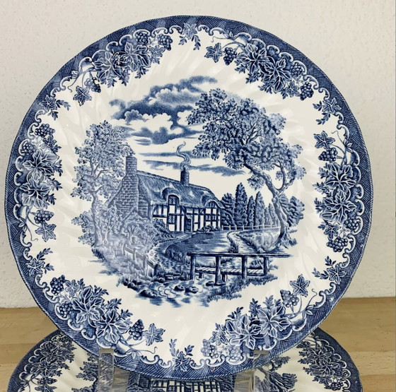 Image 1 of 6 Assiettes Plates Terre De Fer Anglaise Myott The Brook, Ironstone Vintage