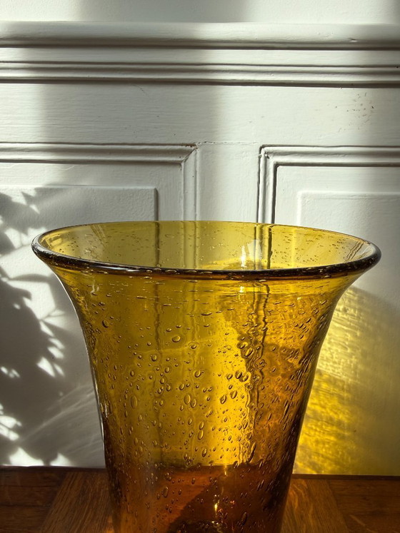 Image 1 of Biot vase in blown and bubbled amber-tinted glass
