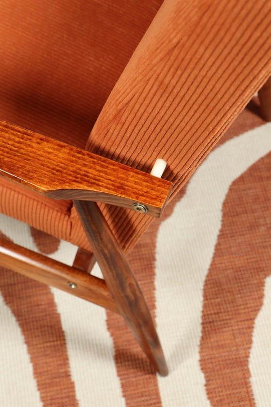 Image 1 of Vintage fauteuil papaya oranje ribfluweel Mid Century Modern ontwerp door H.Lis