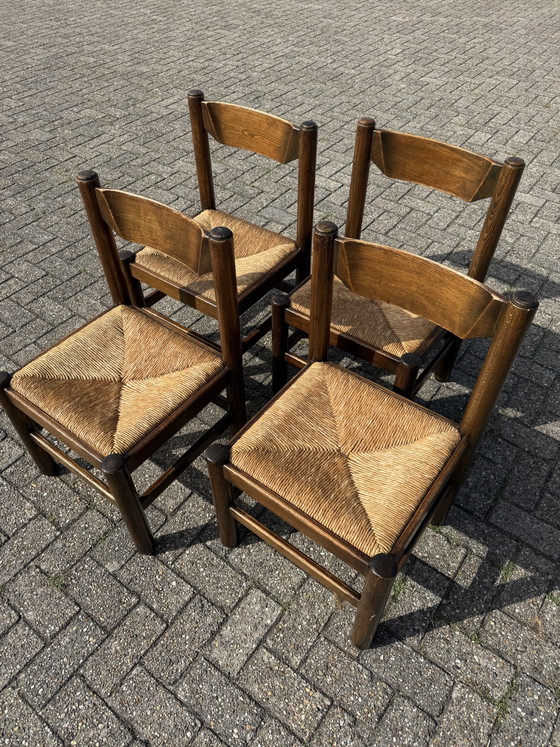 4x Vico Magistretti Eettafel Set – Eetkamerstoelen, Wood, Wicker (photo 5 of 14)