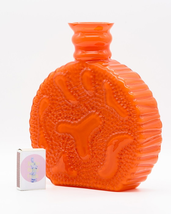 Image 1 of Vintage Mid Century Kristallglaswerk Hirschberg Space-Age Vaas Duo: Gedurfde blauwe en oranje glazen meesterwerken