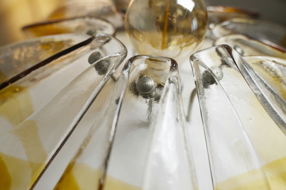 Image 1 of 1970s Amber Glass Petal Ceiling Light, Murano Style Flush Mount, Vintage Hand-Blown Mid Century MCM Lamp