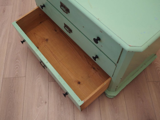Solid pine chest of drawers painted green, three drawers, Denmark 1950s – Wood (photo 13 of 16)