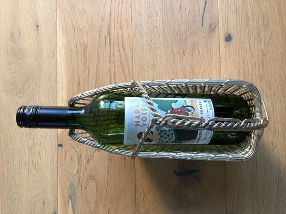 Image 1 of Panier à Bouteille de Vin en Métal Argenté Tressé