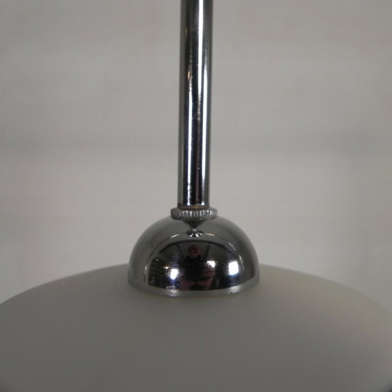 Image 1 of Vintage hanglamp met opaline kap met zwarte decoratie, jaren 50