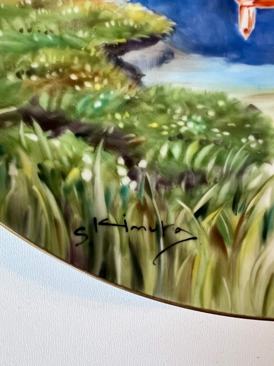 Image 1 of Plato de pared Noritake, 35,5 cm, motivo islandés, pintado a mano, borde dorado, década de 1970, artículo raro