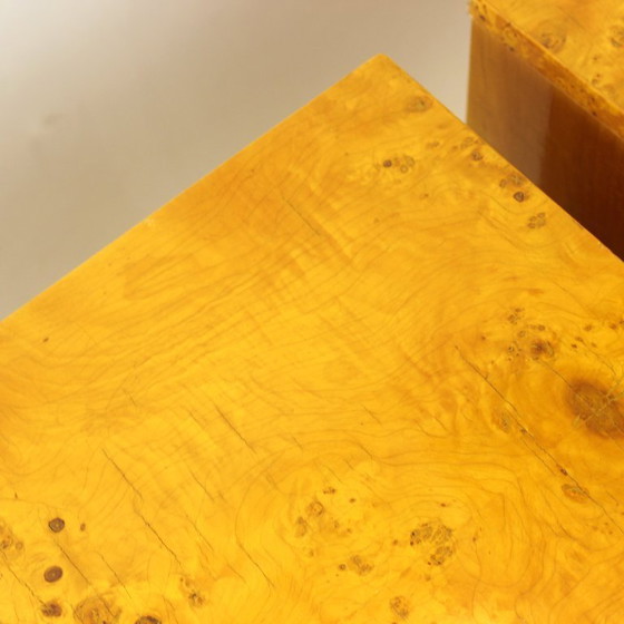 Image 1 of Art Deco Bedside Tables In Root Veneer, Czechoslovakia 1940s