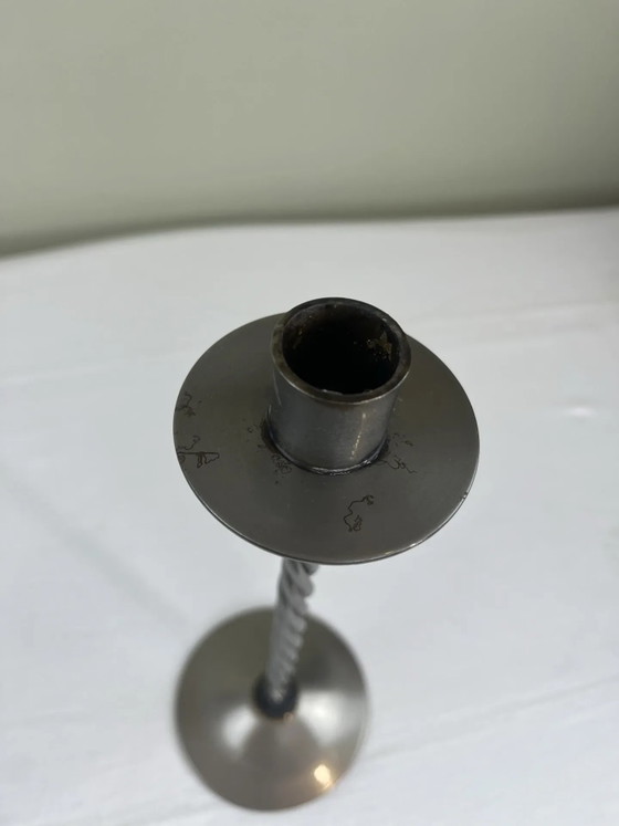 Danish design candlestick with a twisted base., Candle holders, Bronze, Metal, Scandinavian (photo 5 of 7)