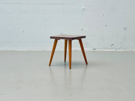 Image 1 of Postmodern plant stand / flower stool with wood veneer, 1970s–1980s