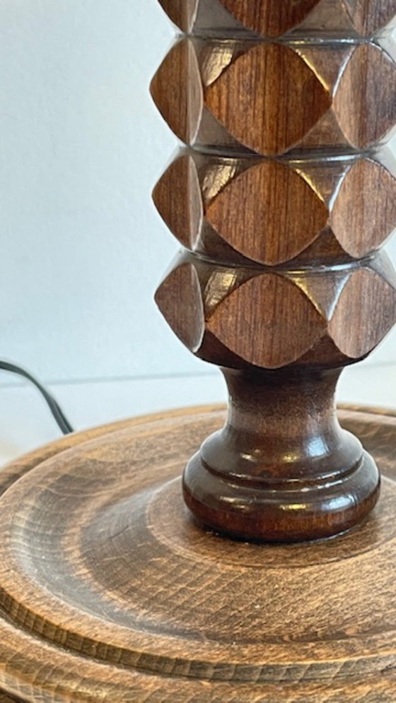 Image 1 of Vintage Geometric Wooden Lamp in the Style of Charles Dudouyt