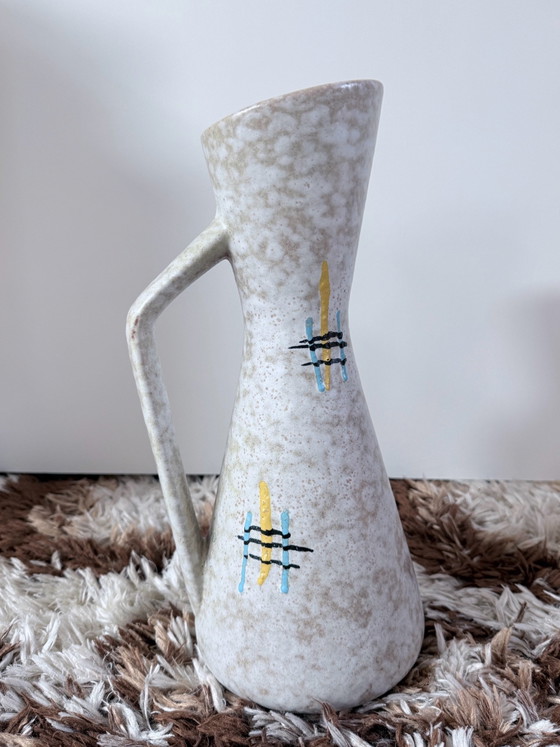Vaso in ceramica vintage della Germania Ovest con manico, decoro grafico, 38 cm, Scheurich W-Germany, Vasi (foto 13 di 14)