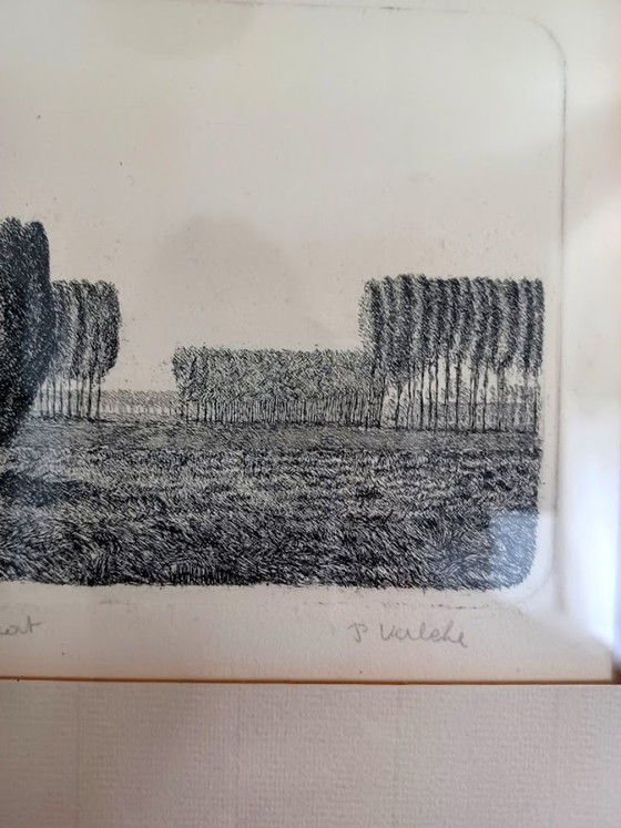 Image 1 of  P. Verbeke duo‑ets Vlaams landschap – authentieke academische grafiek – minimalistische kunst – jaren ’60–’80