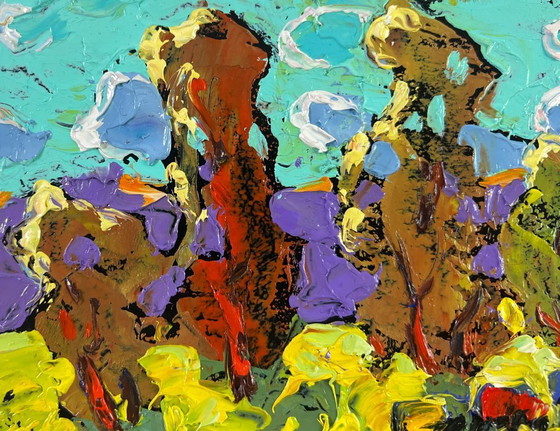 Image 1 of Original Oil Painting Summer Field Landscape The breeze brings peace