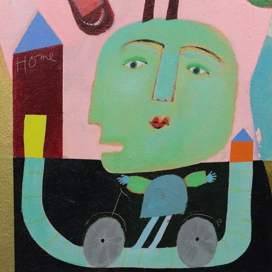 Image 1 of Scène familiale poétique avec cheval, peinture de Wouter Stips, Pays-Bas, 2006