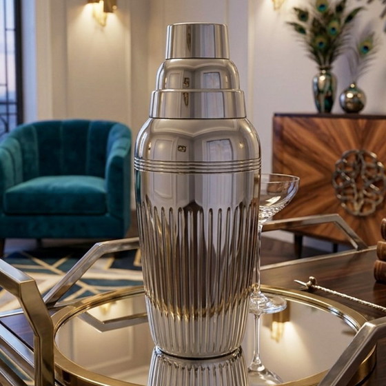 Image 1 of 1930s Art Deco Jordan "Sheffield Collection" Silver-Plated Cocktail Shaker. Made in England