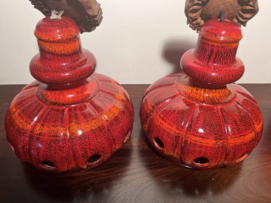 Image 1 of 3 lámparas colgantes de cerámica roja, cerámica de Alemania Occidental, años 60/70