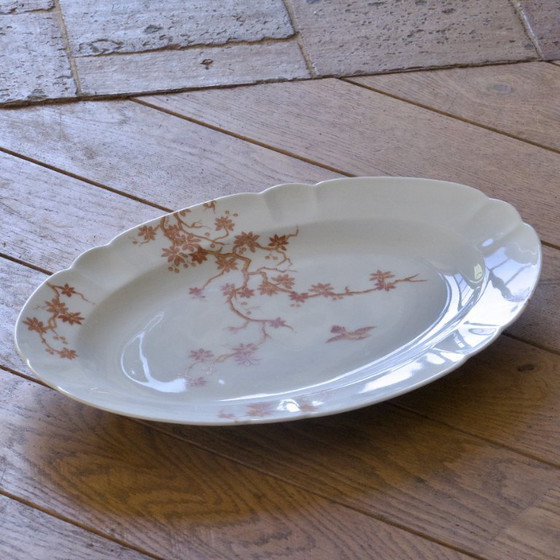 Image 1 of Grand plat ovale ancien en porcelaine de Limoges Haviland décor oiseau