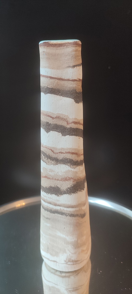 Image 1 of Turned stoneware vase, signed, with relief decoration