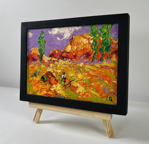 Original Oil Painting Summer Field Landscape August аftergrass