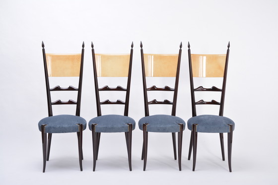Image 1 of Set of Four Italian High Back Dining Chairs by Aldo Tura