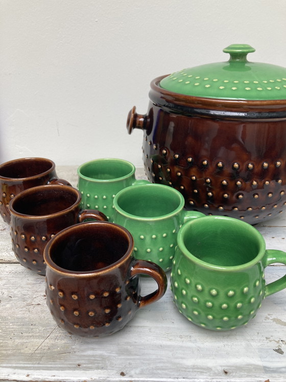 Ponchera de Alemania Occidental de los años 60/70 con 6 tazas. – jasba/Scheurich?, Vajillas, Ceramic (photo 5 of 7)