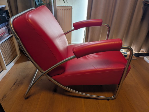 The Dutch Seating Company Dyker 20 Design Fauteuil – Rood Leer & Chroom – Leather