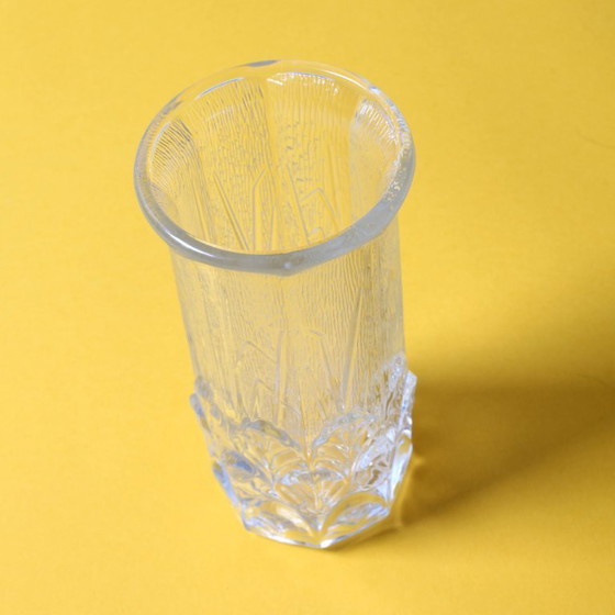 Image 1 of Vintage Clear Leaf Pattern Textured Glass Flower Vase / Fidenza / Italy / 1970s