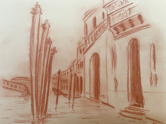 Image 1 of Gesigneerd Sanguine landschap Canal Grande Venetië