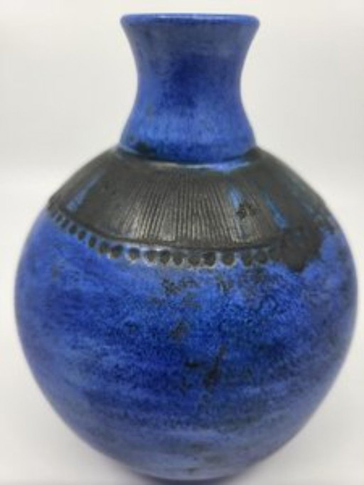 Bleu France 1970 Jacques Blin ceramic vase