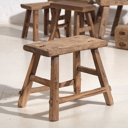 Antique stool 25 cm height in natural wood color (c.1900)