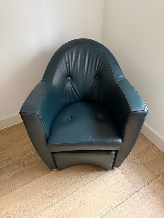 Image 1 of Leolux Carabita fauteuil met hocker Donkergroen Leer