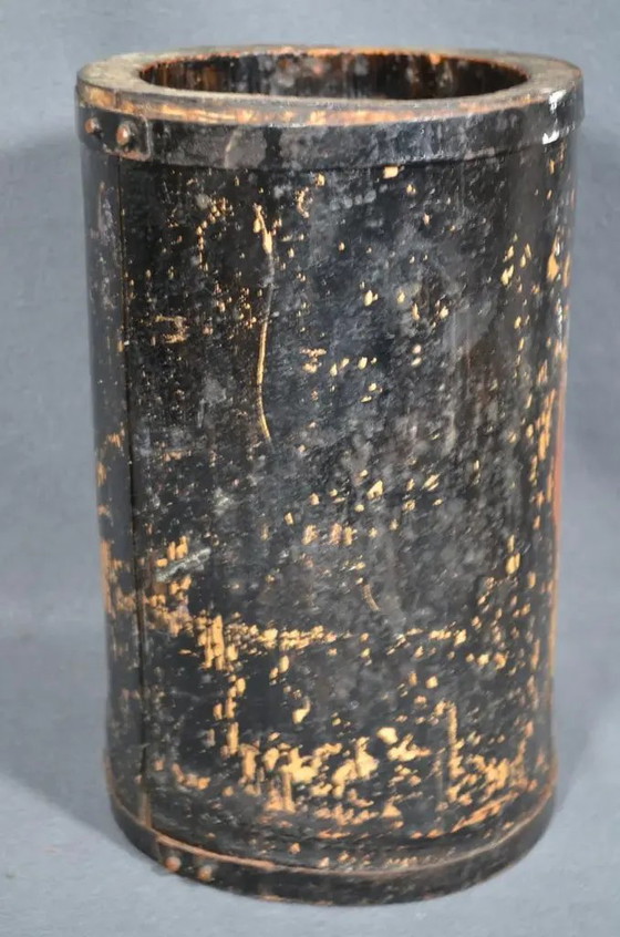 Late 19th Century Important Black Lacquered Bamboo Pot With Polychrome Character Decoration – Plant pot (photo 6 of 12)