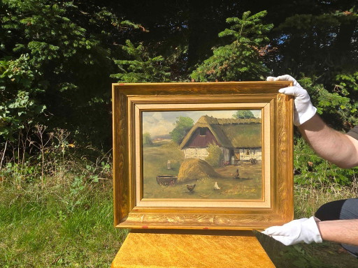 Peinture à l'Huile Originale Vintage de Ferme par Henning Bjørn