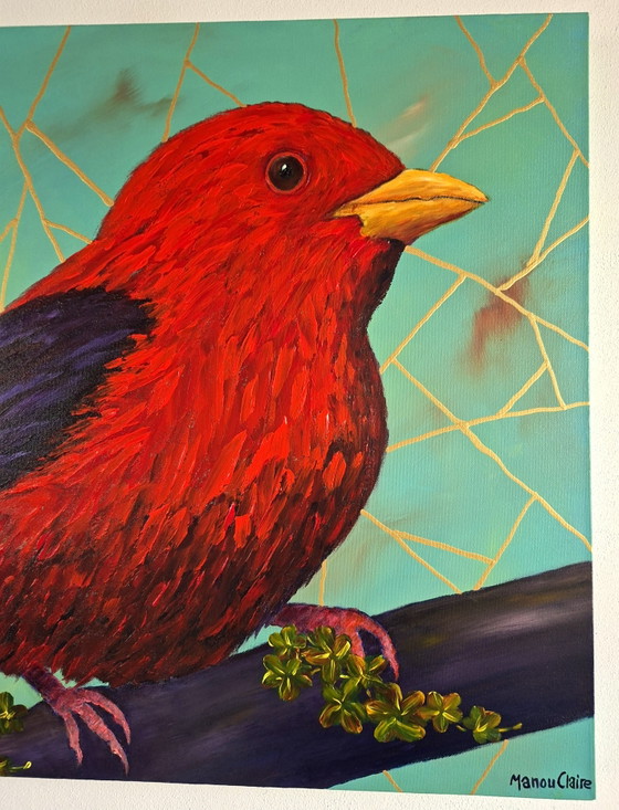 Manou Claire - Sweet Little Red Bird – Paintings & Drawings, Wood, Canvas (photo 4 of 8)