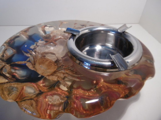 Posacenere vintage anni '60 con decoro marino in resina e metallo, Accessori da tavola, Plastica, Trasparente (foto 3 di 8)