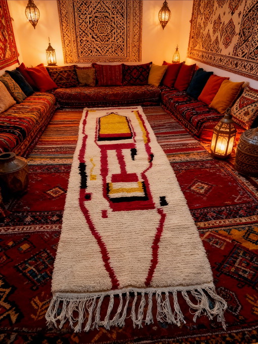 Tapis de couloir tradionnel bérbere réference Mrirt Écru