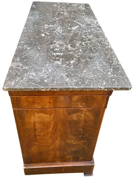 Image 1 of Louis Philippe 19th century secretary commode in walnut and burr walnut with a black marble top veined with white