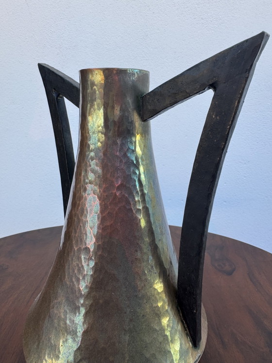Art Nouveau Vase, Hammered and Flamed Copper (photo 7 of 12)