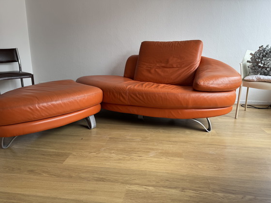 Image 1 of Set di divani in pelle arancione vintage