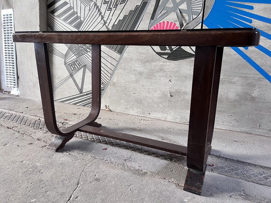 Tavolino da caffè Art Déco in legno scuro con piano in vetro nero | Vintage, Tavolini da caffè, Marrone (foto 4 di 5)