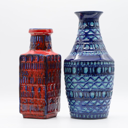 Retro BAY Ceramic Vase DUO 606-30 + 70-25 Fat Lava Vintage 60s WGP Mid-Century 