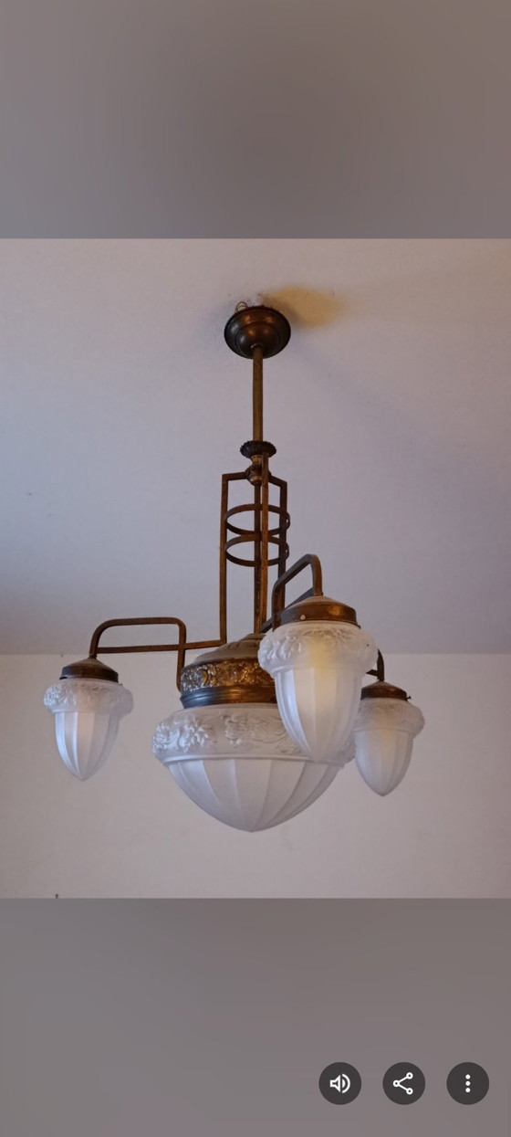 Französischer Art Déco Kronleuchter aus Bronze und Glas, Braun, Art Deco (Foto 5 von 5)