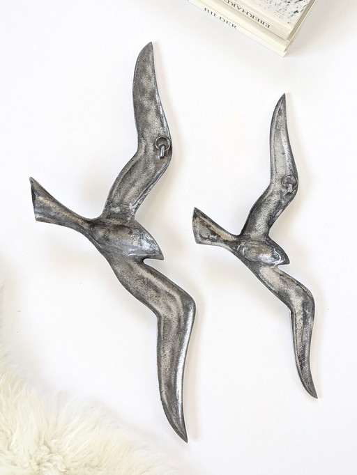 2X Vintage Chrome Seagulls Wall Decor