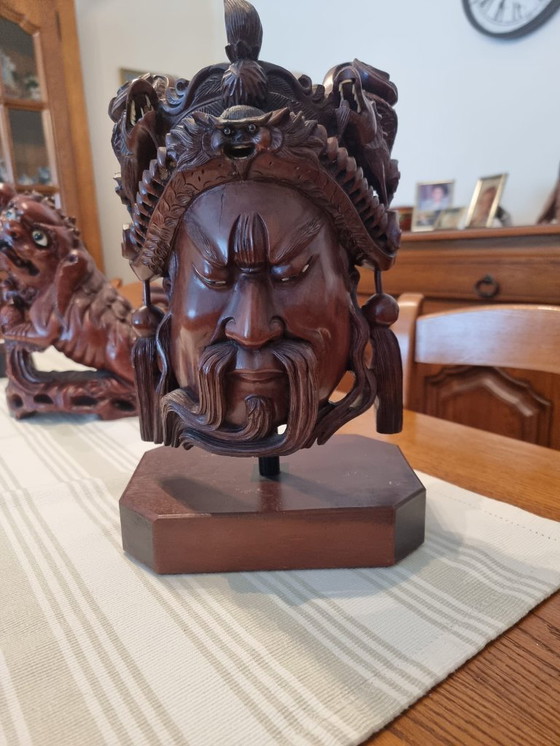 Image 1 of 3 Japanse Rozenhout Beelden Krijgers Met Honddraak