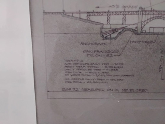 Disegno tecnico del Golden Gate Bridge, incorniciato, Litografie e stampe, Carta, Legno, Nero, Klassiek (foto 9 di 10)