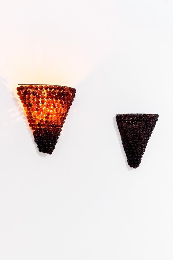 Pair of vintage glass bead Wall lights, France 1970, Purple, Design (photo 3 of 5)