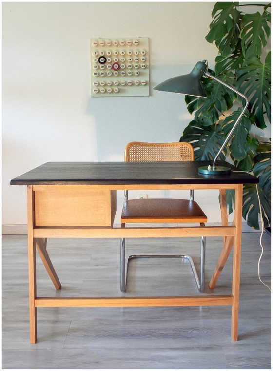 Image 1 of Vintage desk from the 1960s-70s, light oak, superb condition