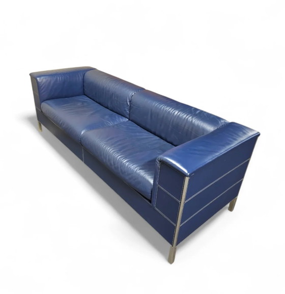 Poltrona Frau set / donkerblauw leer / Talus / bank - stoelen / 3-zits / 2 x loungestoelen – Loungesets (photo 3 of 14)